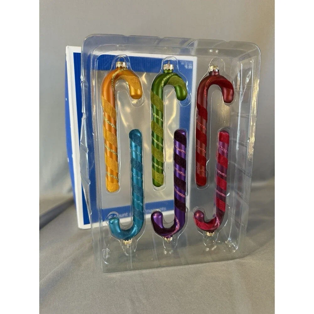 6 Glass Candy Cane Christmas Ornaments Multicolor 5